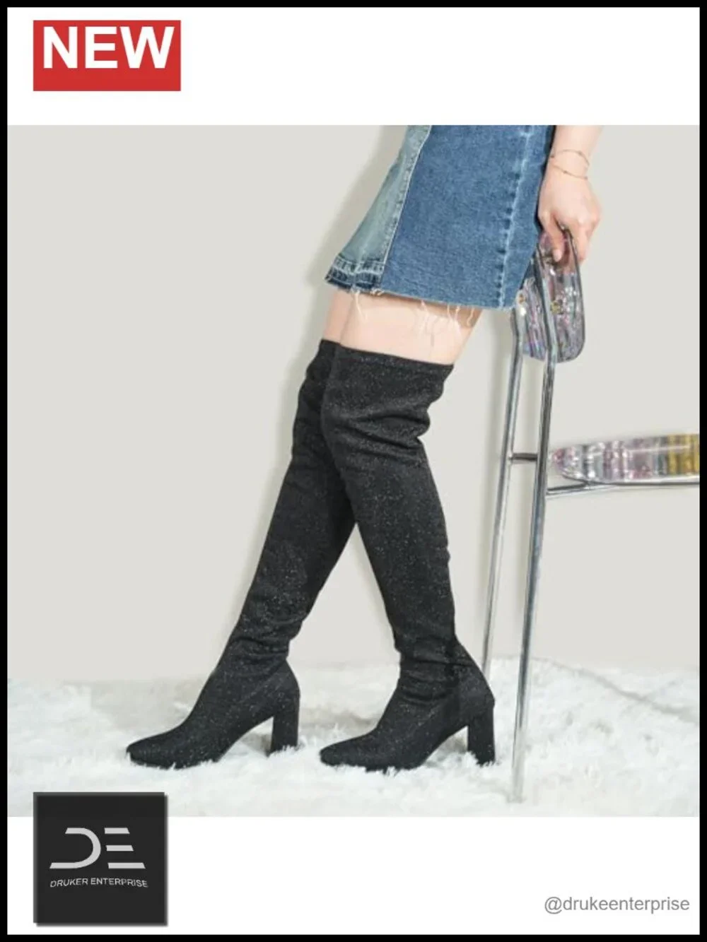 Chunky Thigh High Boots Pointed Toe High Heel Over the Knee Party Wedding Dressy